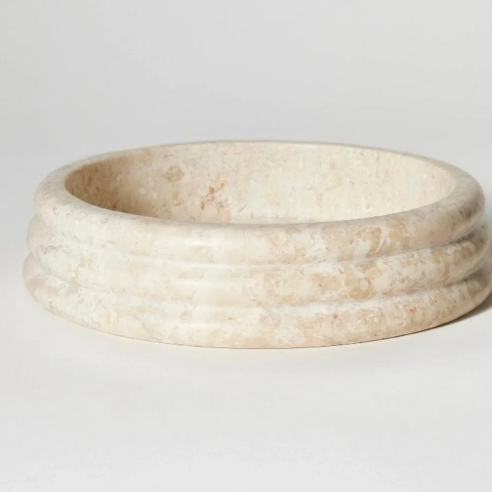 Studio McGee Threshold Round Marble Bowl Tray Beige Cream BRAND NEW
